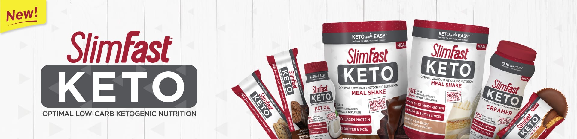 New SlimFast Keto - Optimal Low-Carb Ketogenic Nutrition - SlimFast New SlimFast Keto - Optimal Low-Carb Ketogenic Nutrition - Bars, Meal Shakes, Fat Bomb, Creamer & MCT Oil
