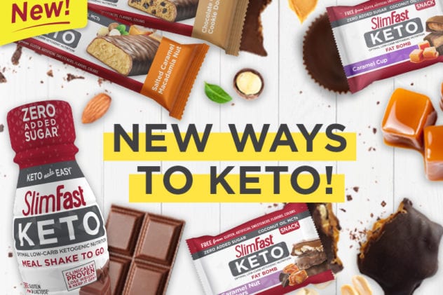 New Keto products homepage slider New ways to Keto - fat bombs, bars, and ready to drink shakes on a slider image.
