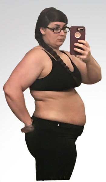 Tonia before losing 90 lbs. and 25” in 48 weeks