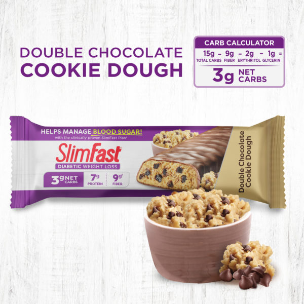 Diabetic Weight Loss Double Chocolate Cookie Dough Bar is 3g net carbs