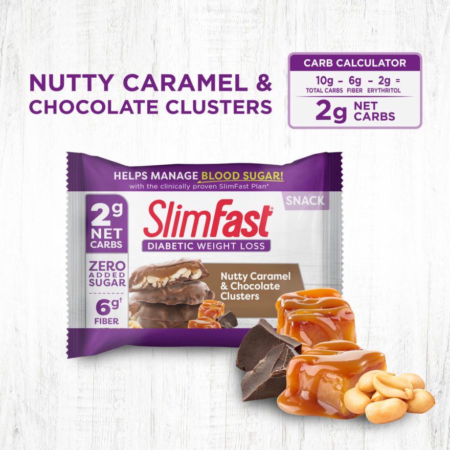 Slimfast Diabetic Weight Loss Nutty Caramel And Chocolate Clusters Snack Slimfast