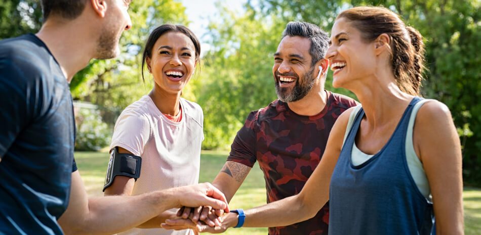 Men and women celebrating fitness