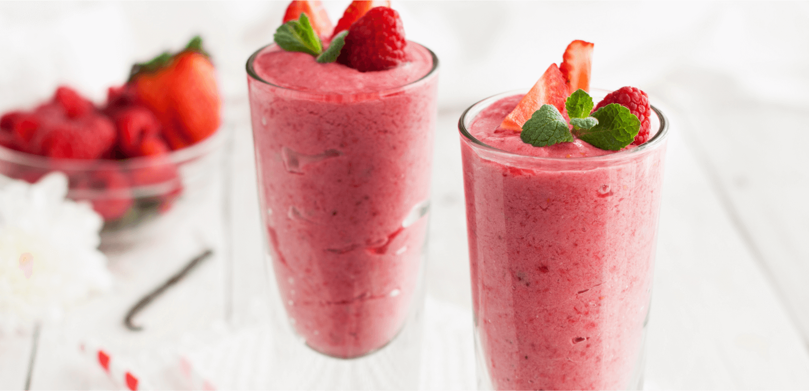 Two smoothies with strawberries