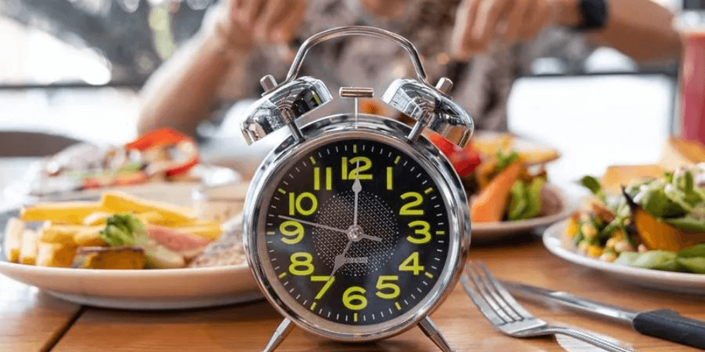 food with clock on table