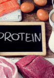 high protein foods and ingredients surrounding a sign that says protein